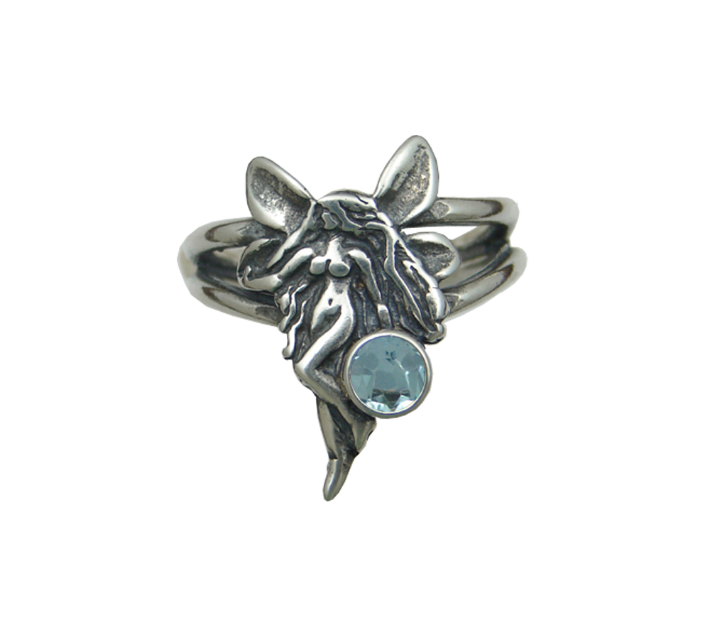 Sterling Silver Fairy Ring With Blue Topaz Size 10